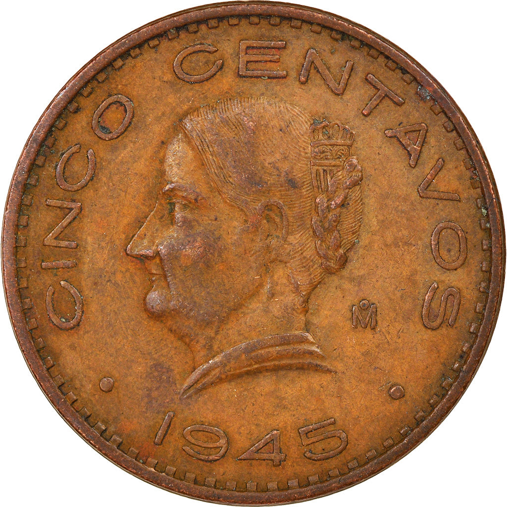 Moneta, Mexico, 5 Centavos, 1945, Mexico City, VF(30-35), Bronze, KM:424