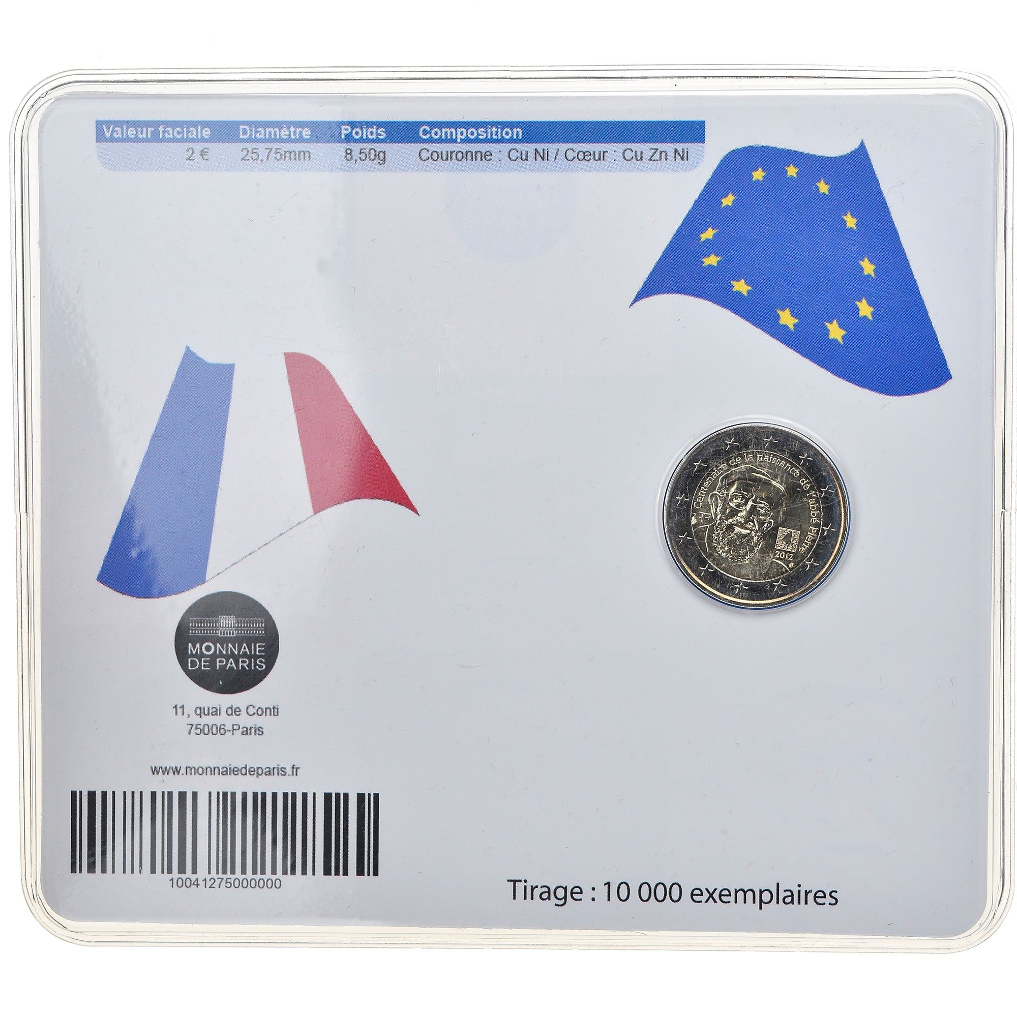 Frankreich, 2 Euro, Abbé Pierre, 2012, BU, STGL, Bi-Metallic