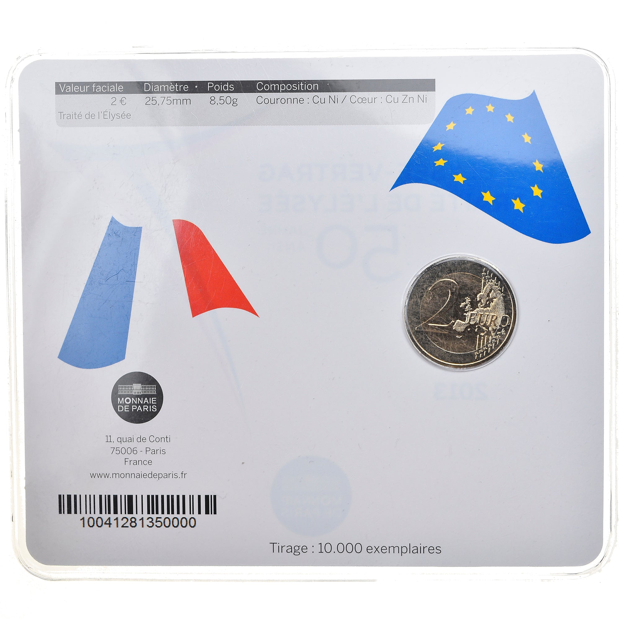 Francja, 2 Euro, Traité de l'Elysée, 2013, BU, MS(65-70), Bimetaliczny