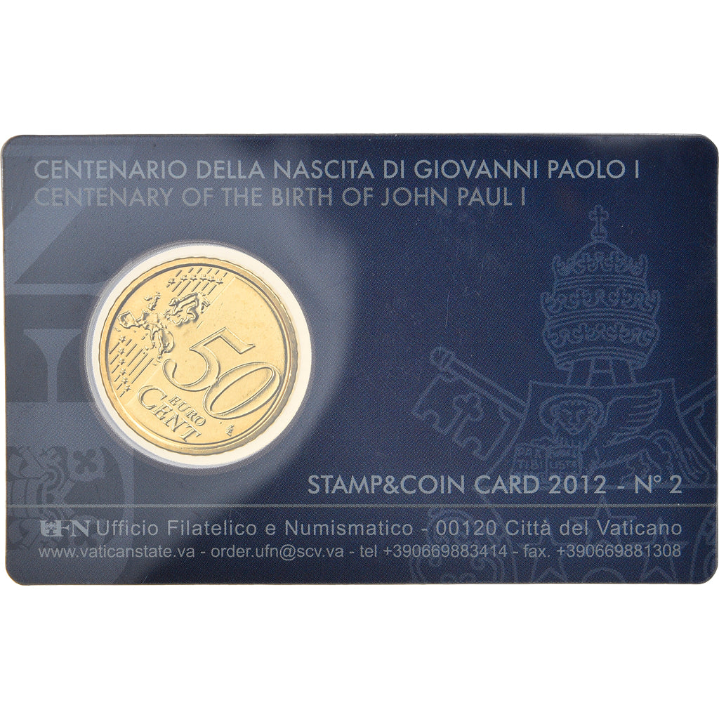 Cité du Vatican, 50 Euro Cent, 2012, Stamp and coin card, FDC, Laiton