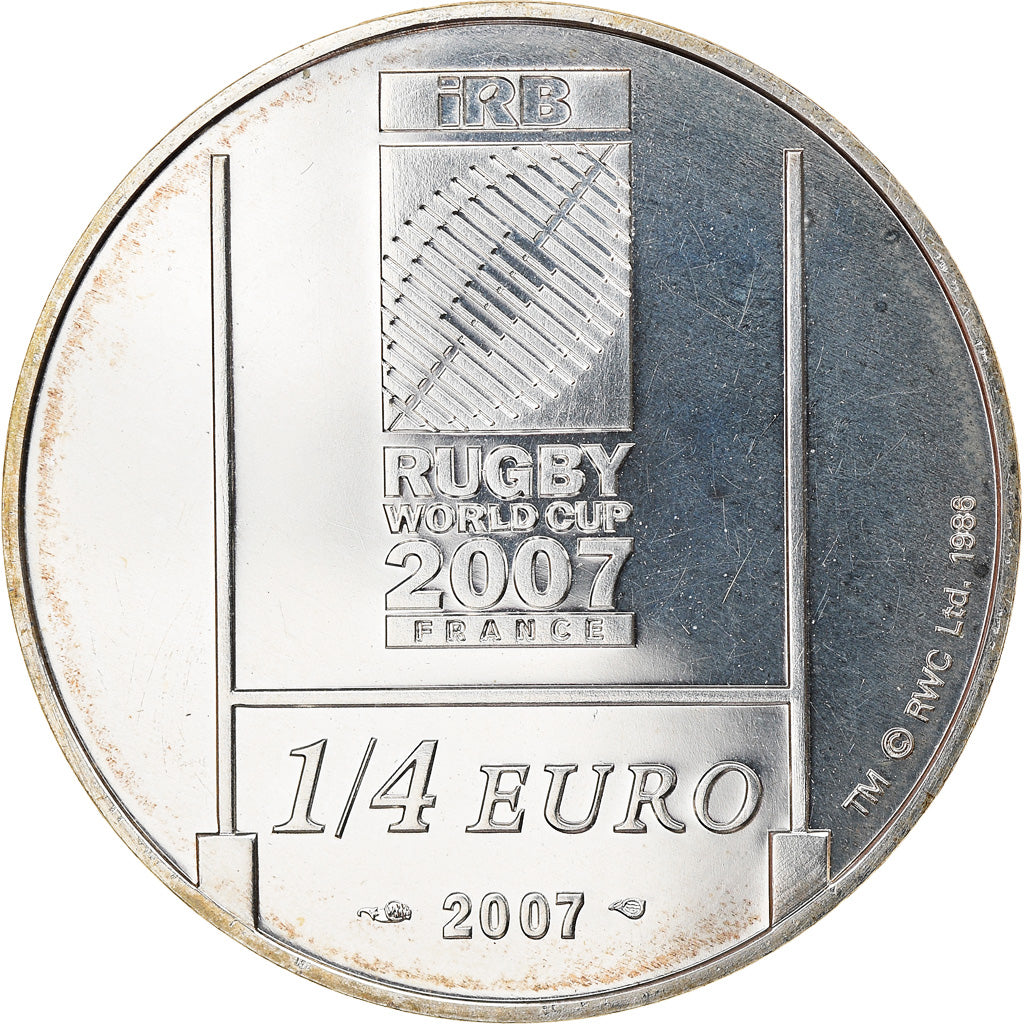 Frankreich, 1/4 Euro, Coupe du monde de Rugby en France, 2007, BU, STGL, Silber