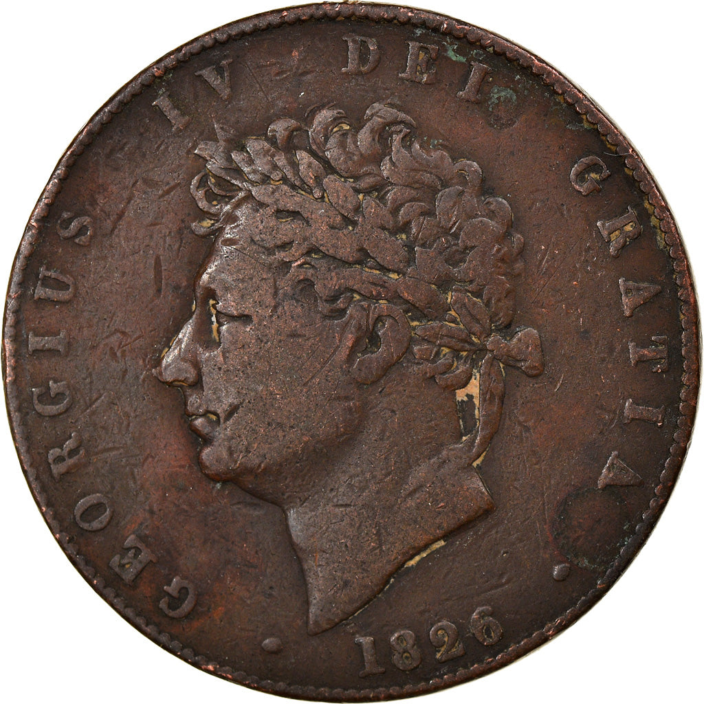Monnaie, Grande-Bretagne, George IV, 1/2 Penny, 1826, TB, Cuivre, KM:692