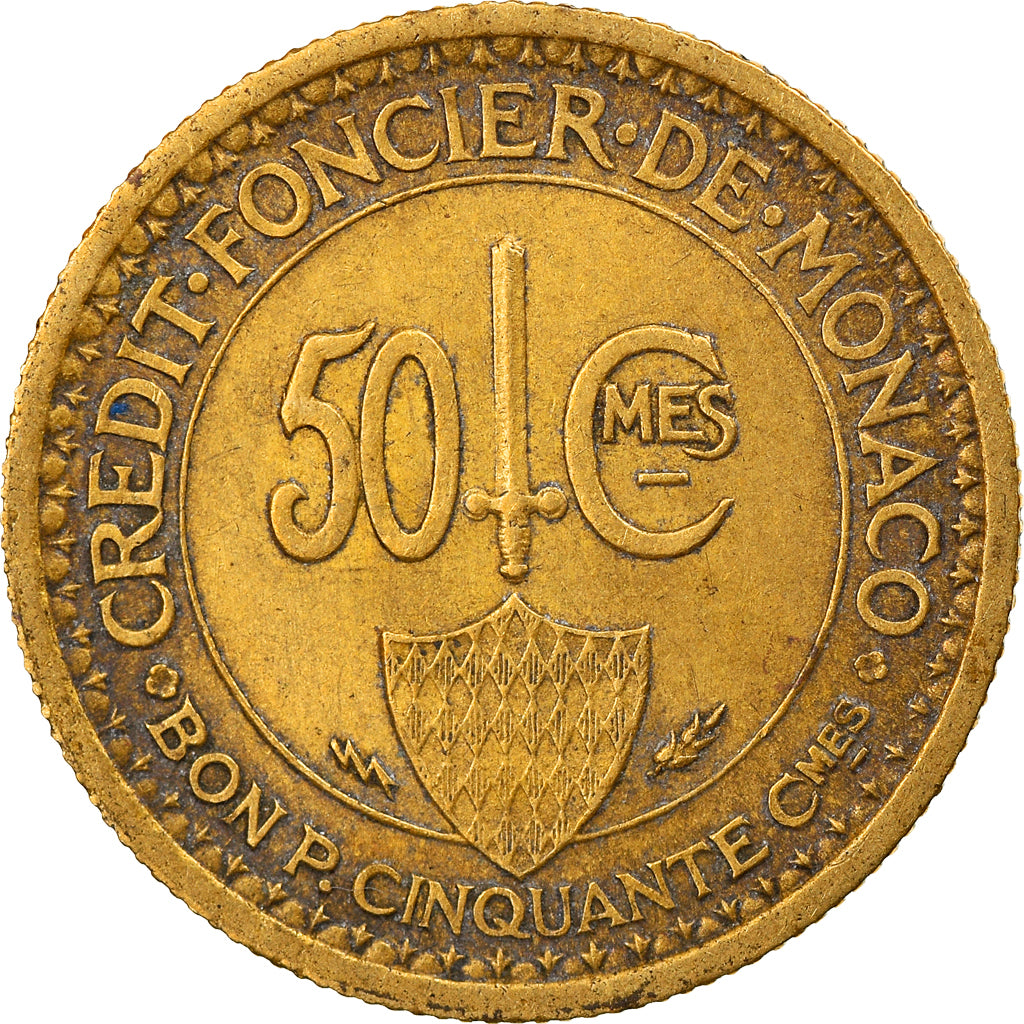Coin, Monaco, Louis II, 50 Centimes, 1926, Poissy, VF(30-35), Aluminum-Bronze