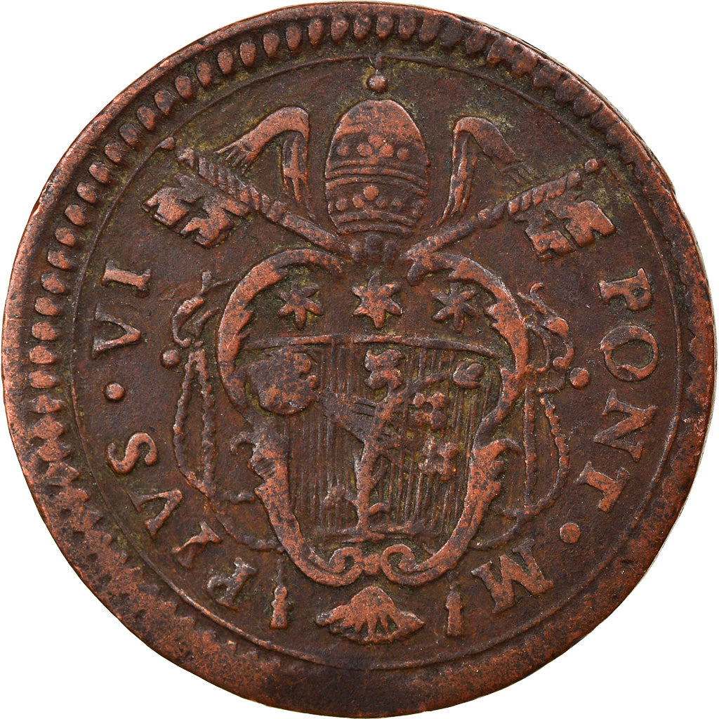 Moneda, Estados italianos, PAPAL STATES-BOLOGNA, Pius VI (Sestus), Quattrino