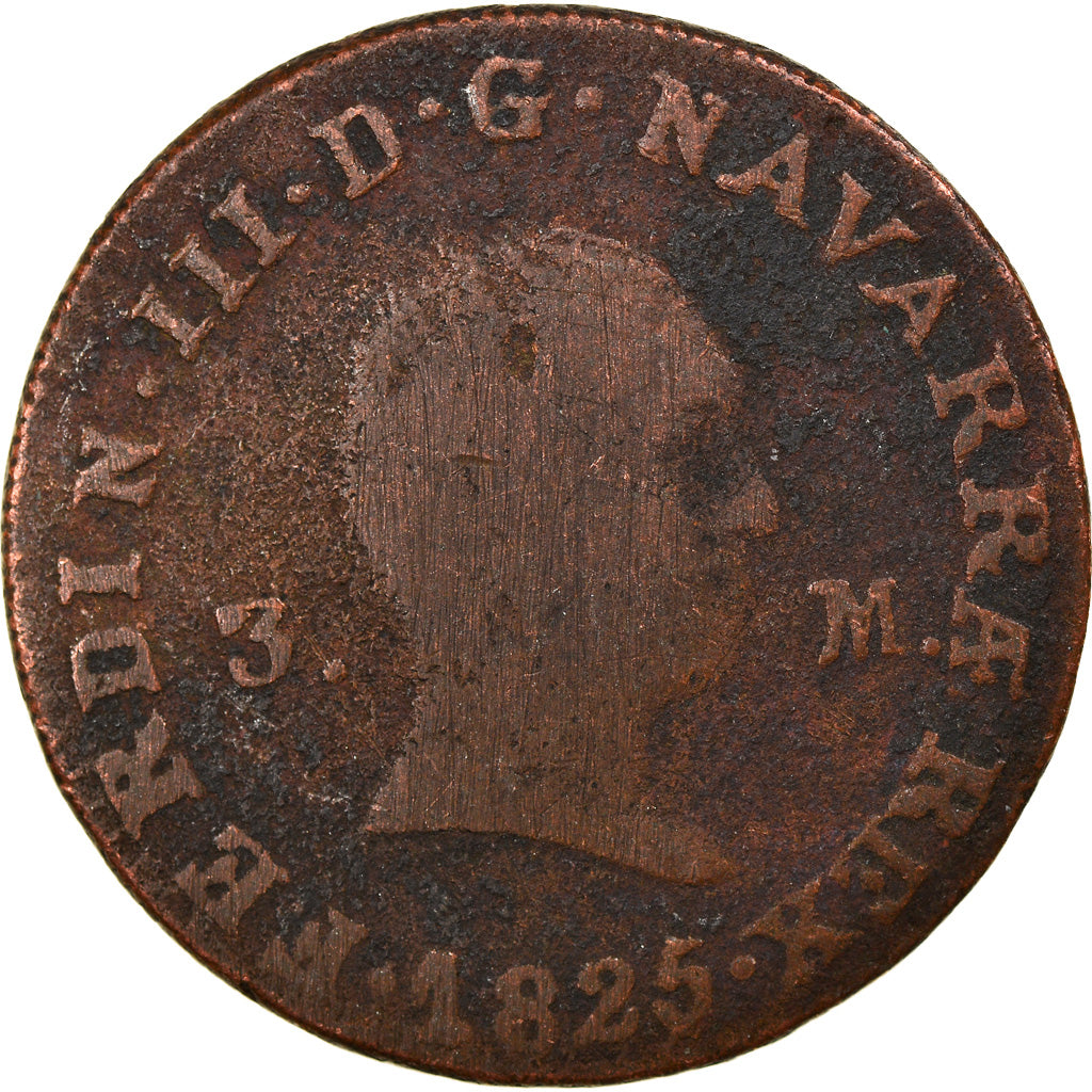 Münze, Spanien, NAVARRE, Ferdinand III, 3 Maravédis, 1825, Madrid, S, Kupfer
