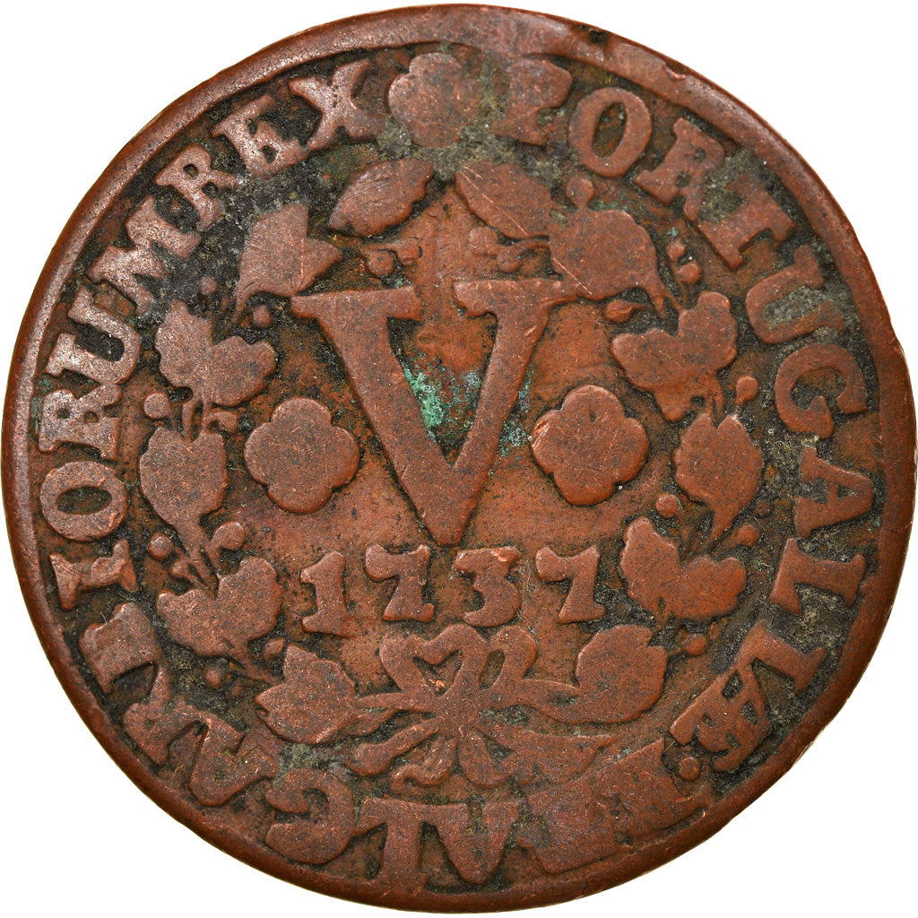 Moeda, Portugal, Jo, 5 Reis, V, 1737, VF(20-25), Cobre, KM:226
