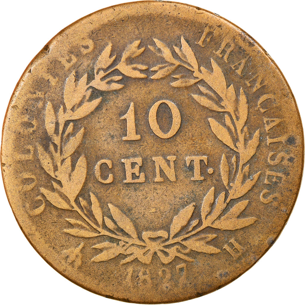 Coin, FRENCH COLONIES, Charles X, 10 Centimes, 1827, La Rochelle, VF(20-25)
