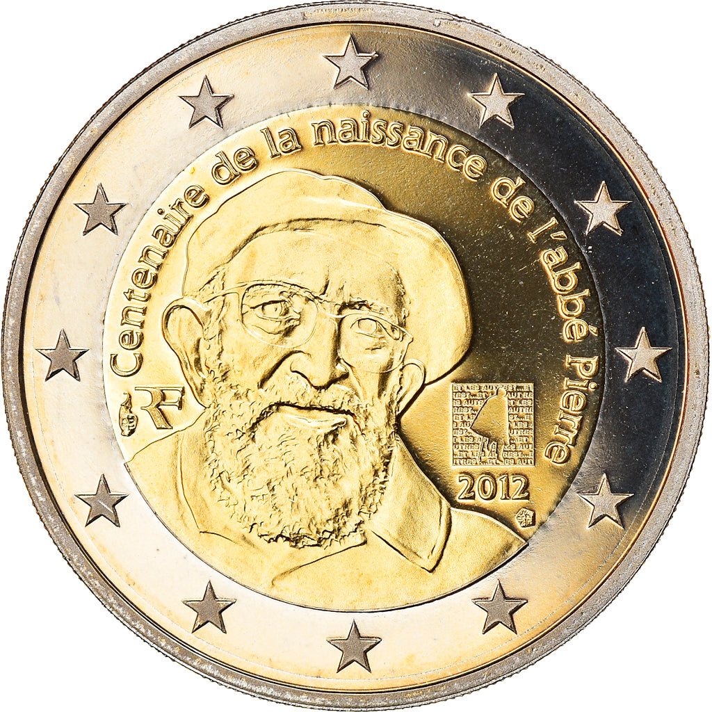 França, Monnaie de Paris, 2 Euro, Abbé Pierre, 2012, BE, MS(65-70)