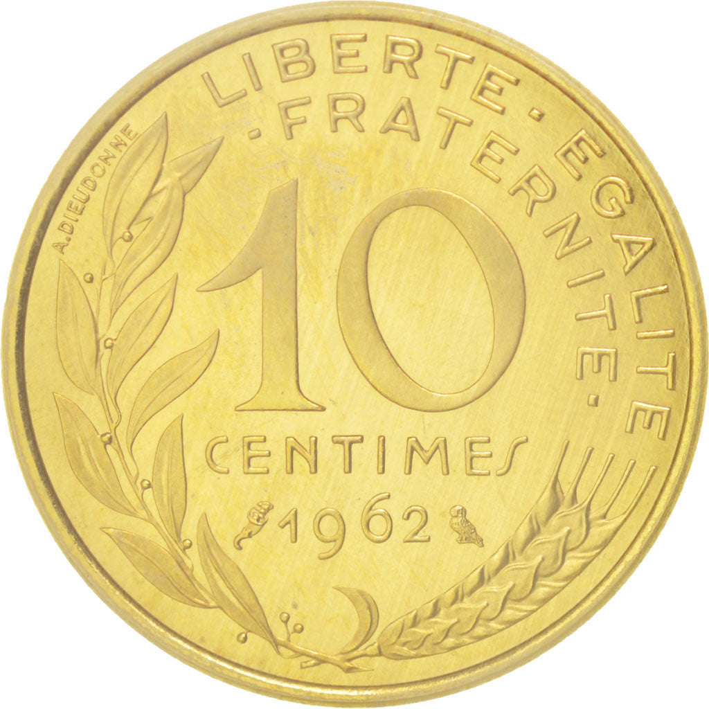 Coin, France, 10 Centimes, 1962, MS(65-70), Aluminum-Bronze, KM:P344