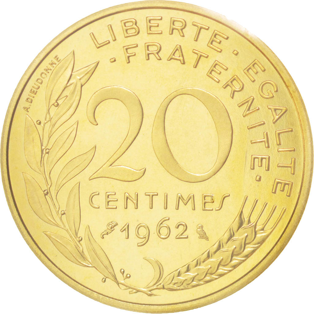 Coin, France, 20 Centimes, 1962, MS(65-70), Aluminum-Bronze, KM:P347