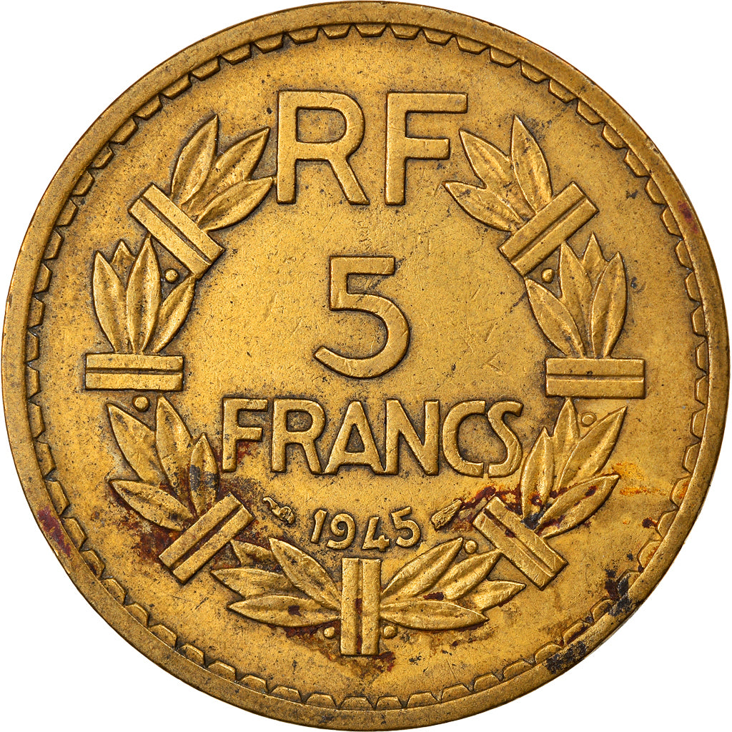 Moeda, França, Lavrillier, 5 Francs, 1945, Paris, VF(30-35), Alumínio-Bronze