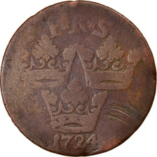 Moneta, Svezia, Frederick I, Ore, K.M., 1724, B+, Rame, KM:383.1