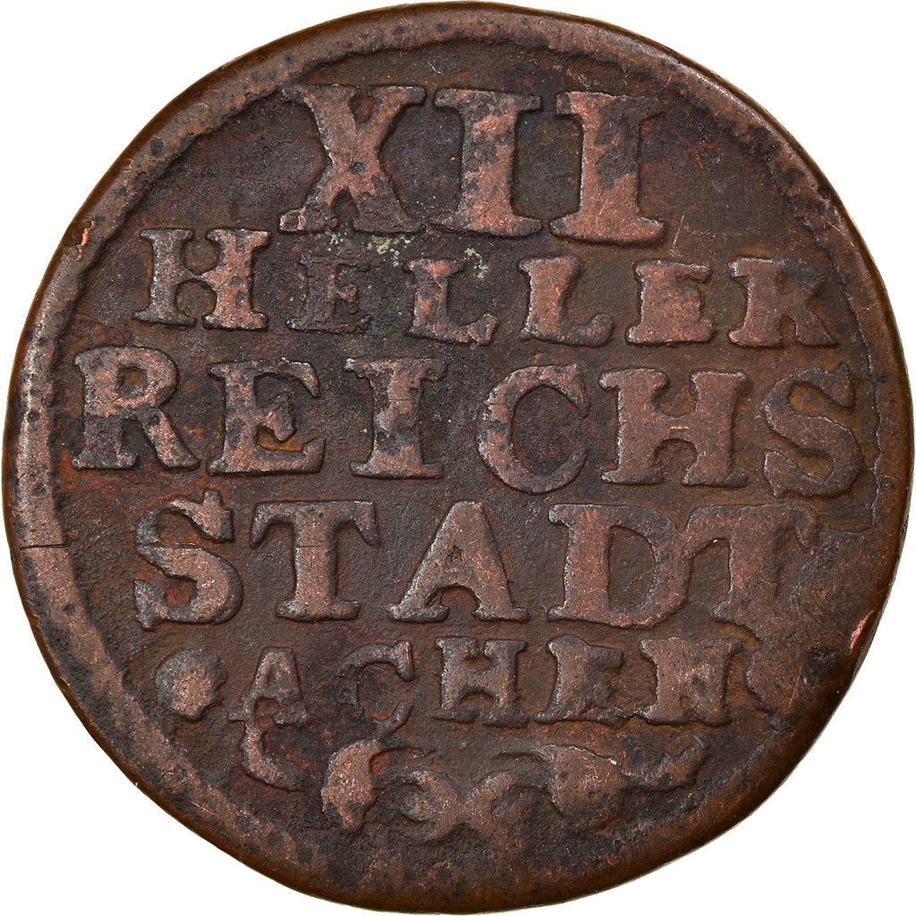 Moneta, Stati tedeschi, AACHEN, 12 Heller, 1759, MB, Rame, KM:51