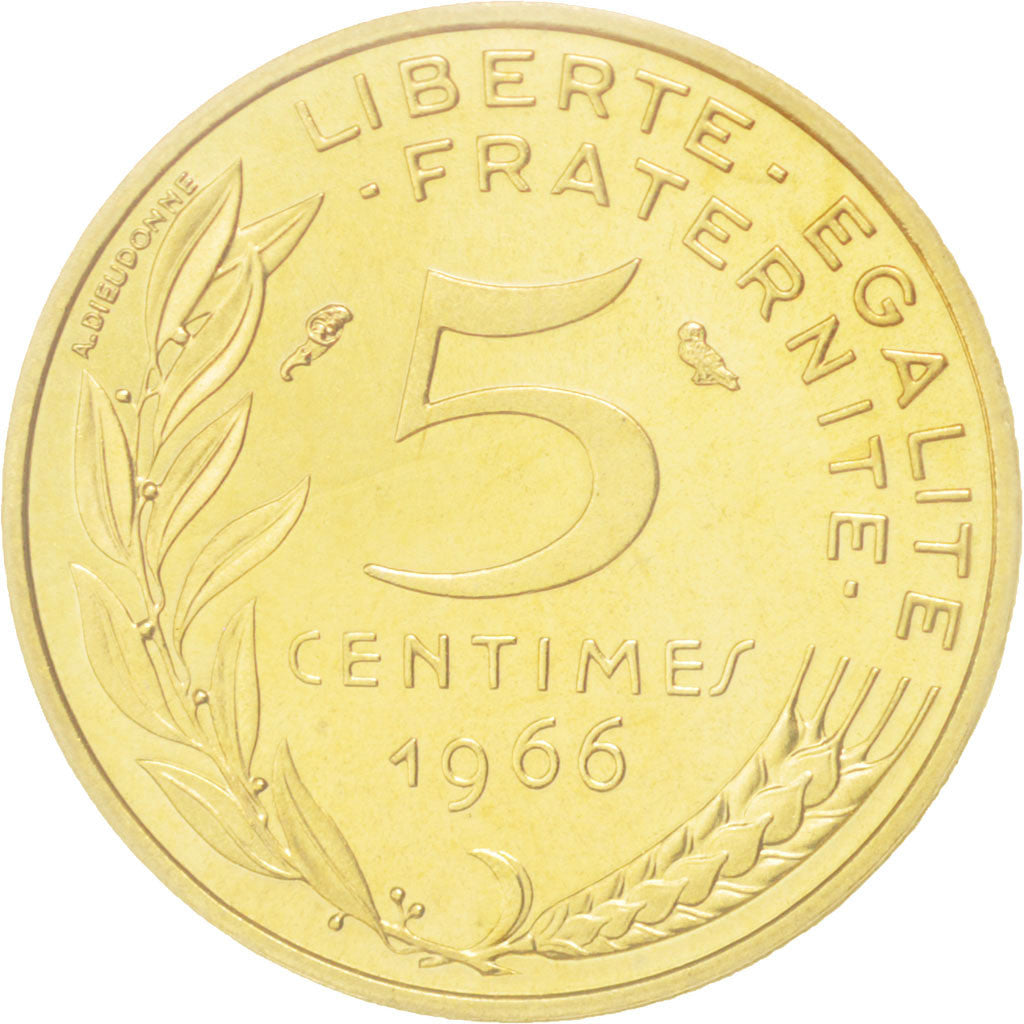 FRANCE, 5 Centimes, 1966, KM #P358, MS(65-70), Aluminum-Bronze, Gadoury #22.P1,.