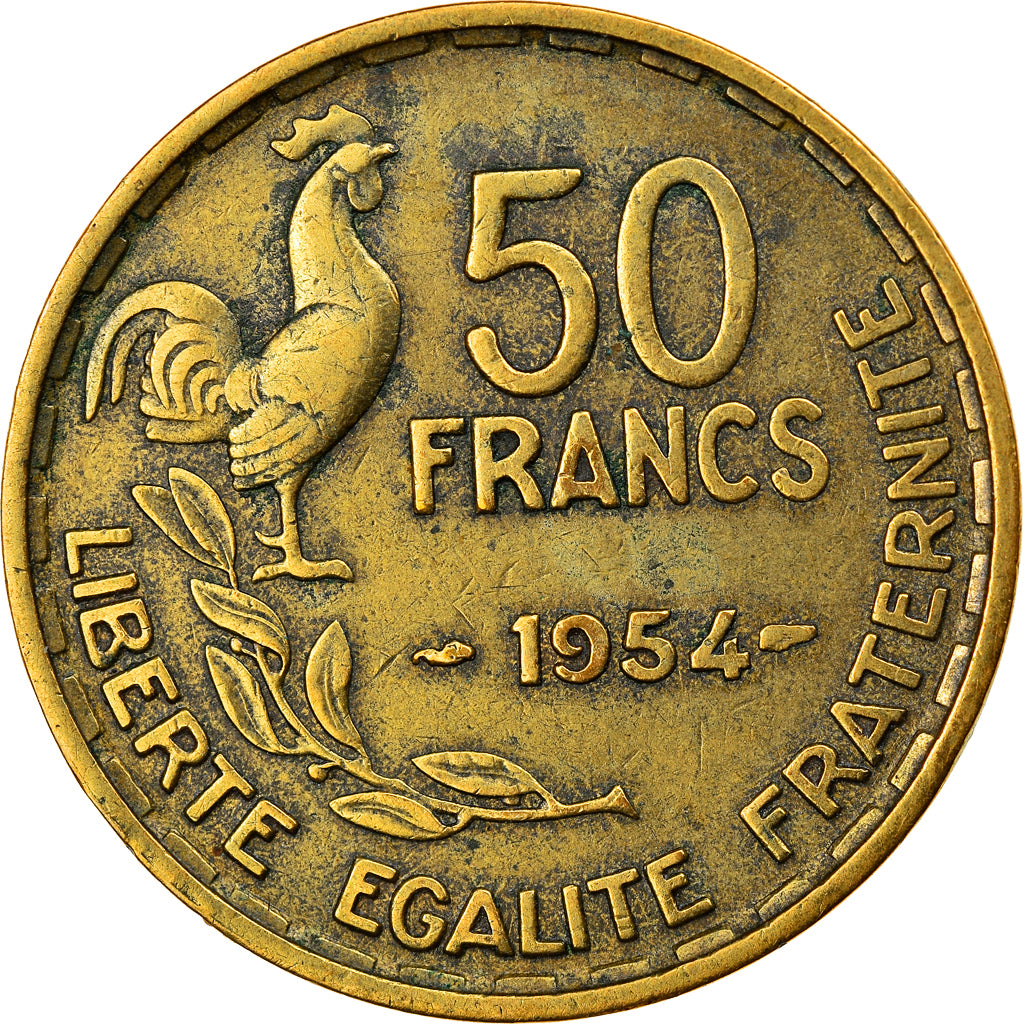 Moneta, Francia, Guiraud, 50 Francs, 1954, Paris, MB+, Alluminio-bronzo