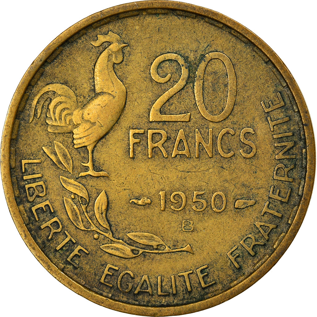 Moneta, Francia, Guiraud, 20 Francs, 1950, Beaumont - Le Roger, MB+