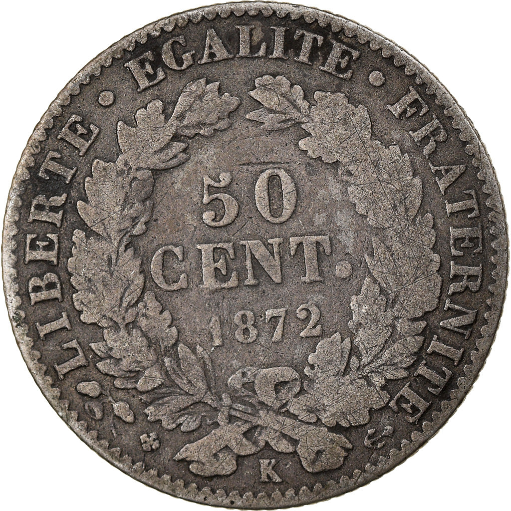 Münze, Frankreich, Cérès, 50 Centimes, 1872, Bordeaux, S, Silber, KM:834.2