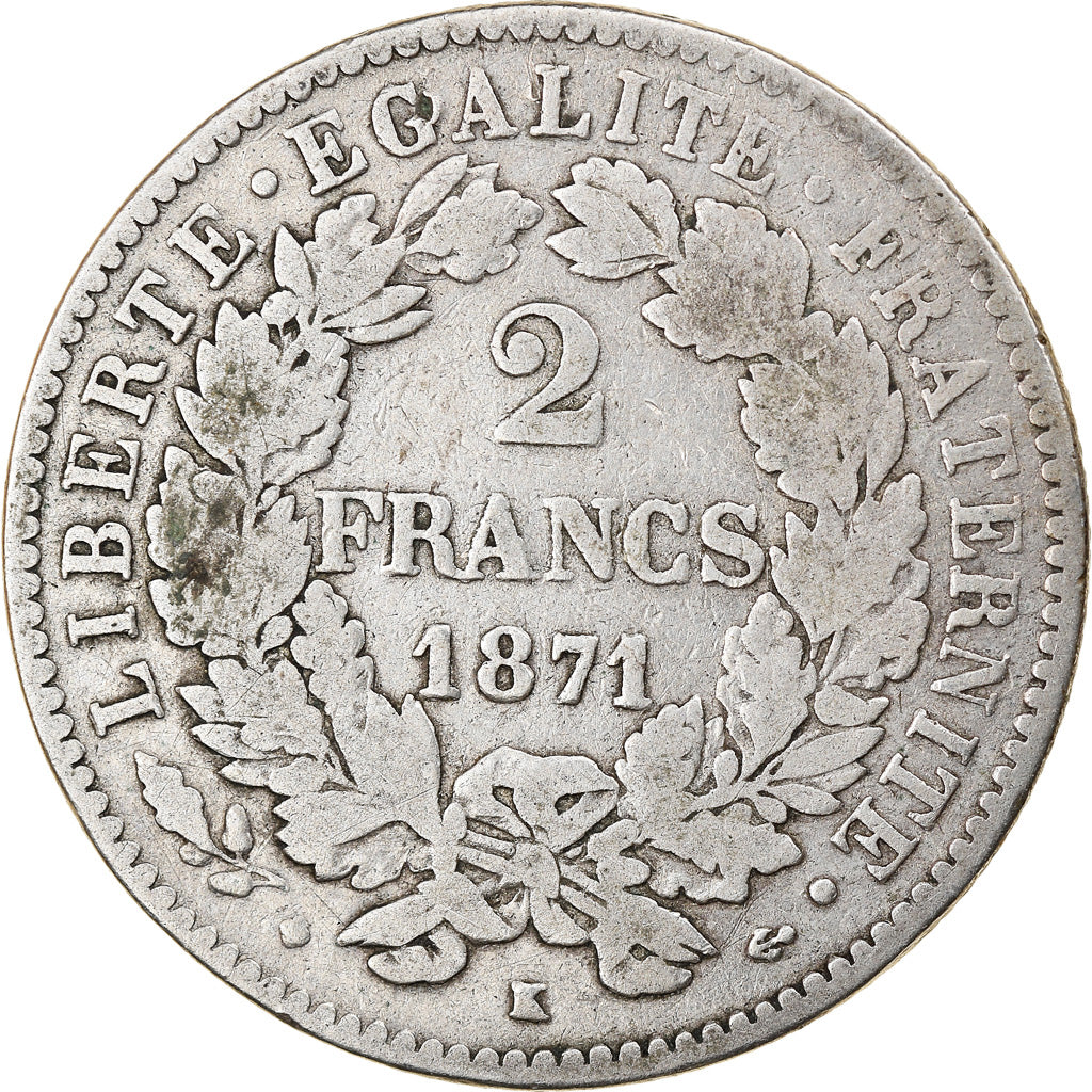 Monnaie, France, Cérès, 2 Francs, 1871, Bordeaux, TB, Argent, Gadoury:530