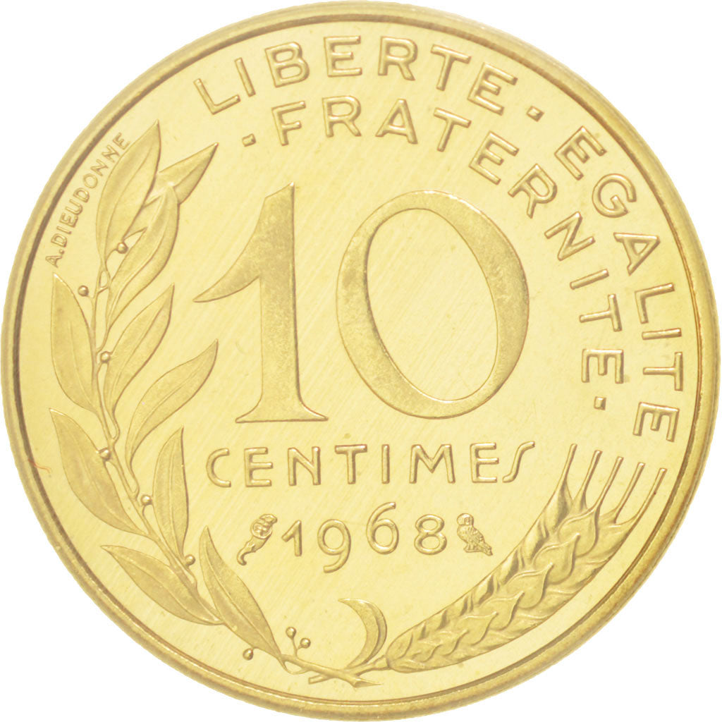 Coin, France, 10 Centimes, 1968, MS(65-70), Aluminum-Bronze, KM:P392