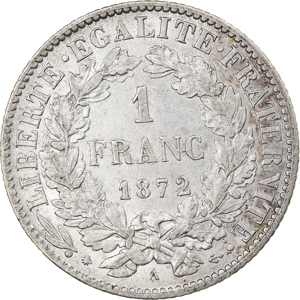 Moneta, Francia, Cérès, Franc, 1872, Paris, BB, Argento, KM:822.1