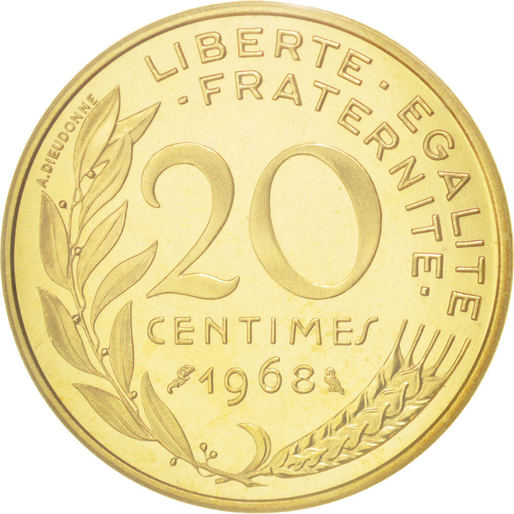Coin, France, 20 Centimes, 1968, MS(65-70), Aluminum-Bronze, KM:P395