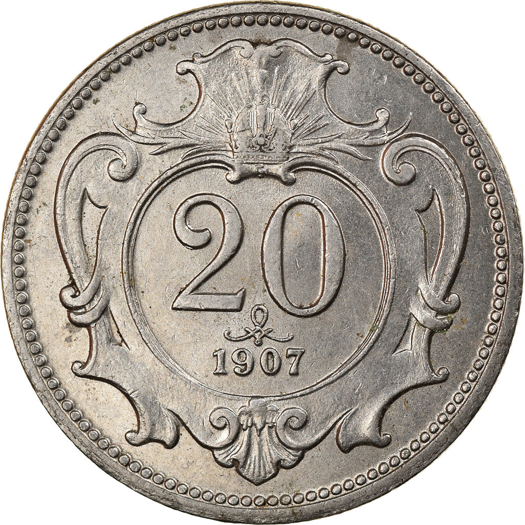 Moneta, Austria, Franz Joseph I, 20 Heller, 1907, AU(55-58), Nikiel, KM:2803