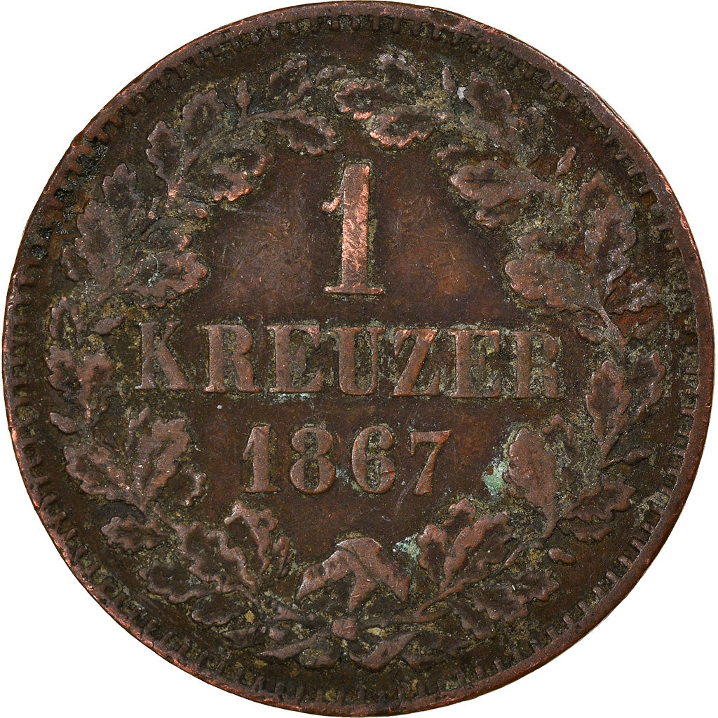 Moneta, Stati tedeschi, BADEN, Friedrich I, Kreuzer, 1867, MB+, Rame, KM:242