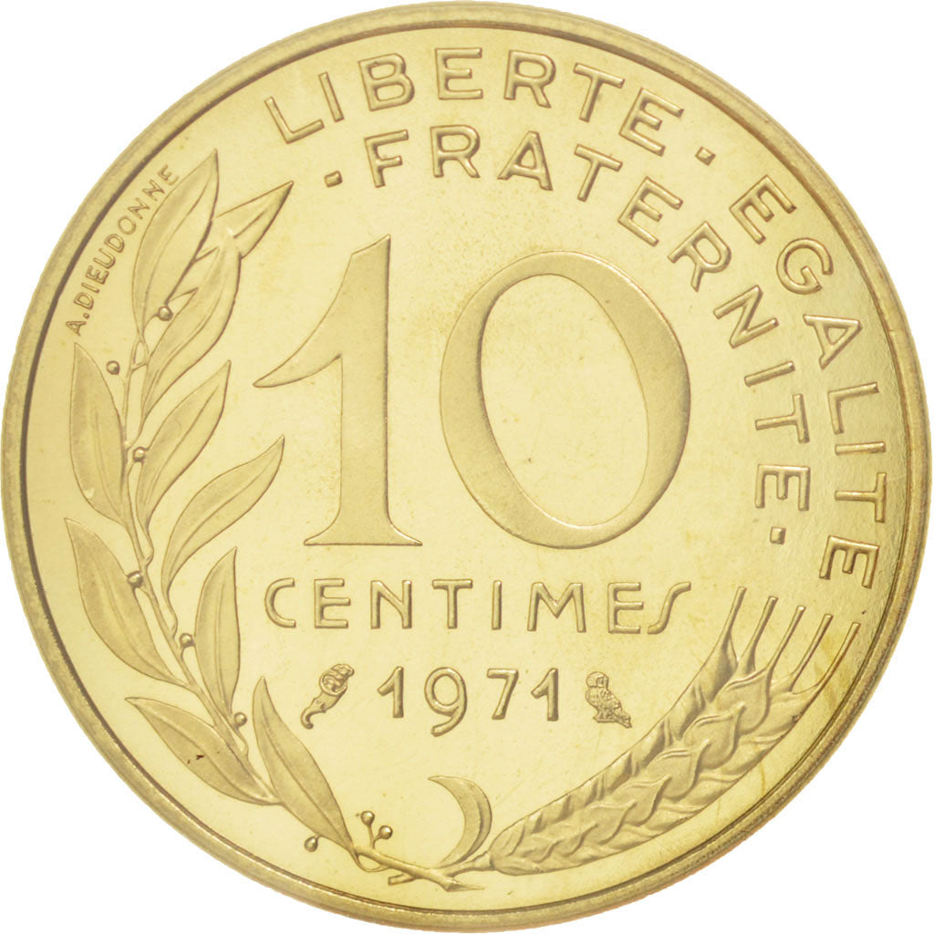 Coin, France, 10 Centimes, 1971, MS(65-70), Aluminum-Bronze, KM:P418