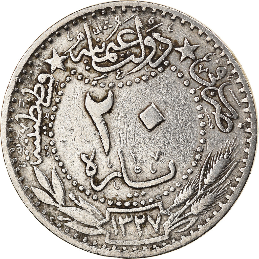 Moneta, Turchia, Muhammad V, 20 Para, 1912/AH1327/4, Qustantiniyah, BB, Nichel