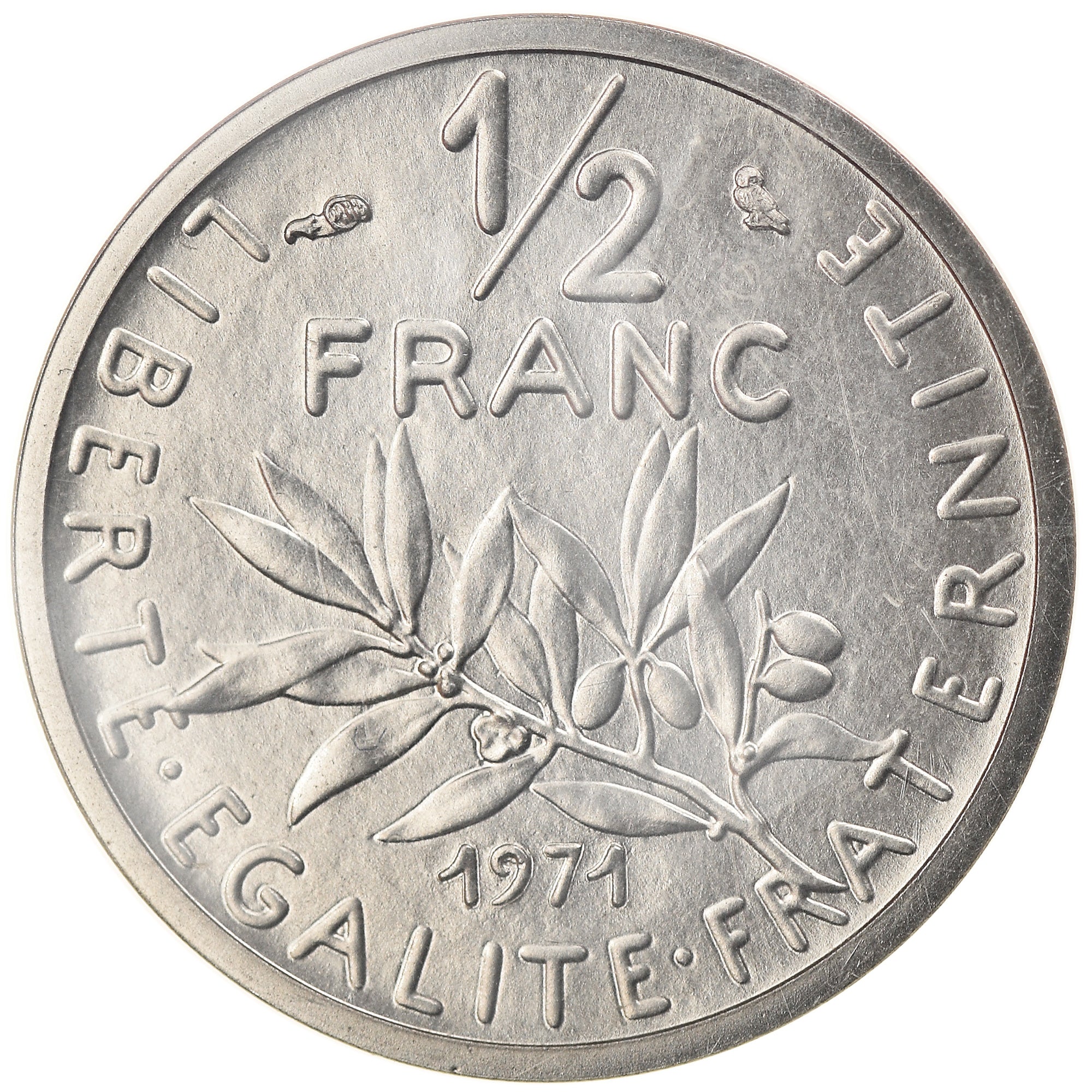 Coin, France, 1/2 Franc, 1971, MS(65-70), Nickel, KM:P424, Gadoury:91.P1