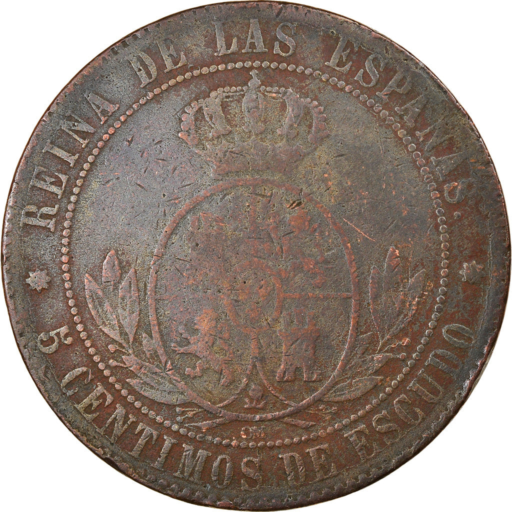 Münze, Spanien, Isabel II, 5 Centimos, 1867, Madrid, SGE+, Kupfer, KM:635.1