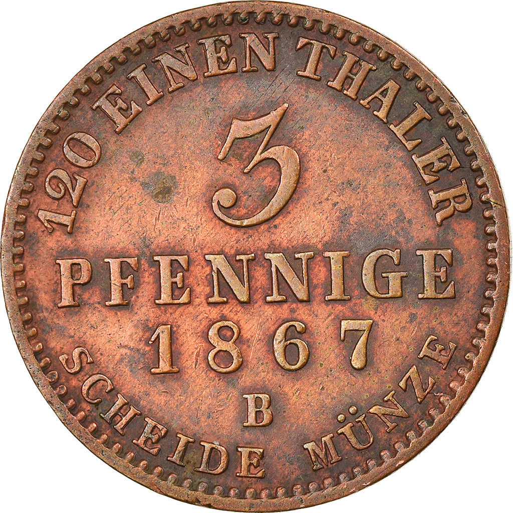 Moneta, Stati tedeschi, PRUSSIA, Wilhelm I, 3 Pfennig, 1867, Hannover, BB, Rame