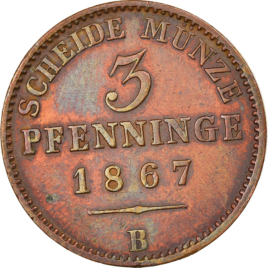 Moneta, Stati tedeschi, PRUSSIA, Wilhelm I, 3 Pfennig, 1867, Hannover, BB, Rame