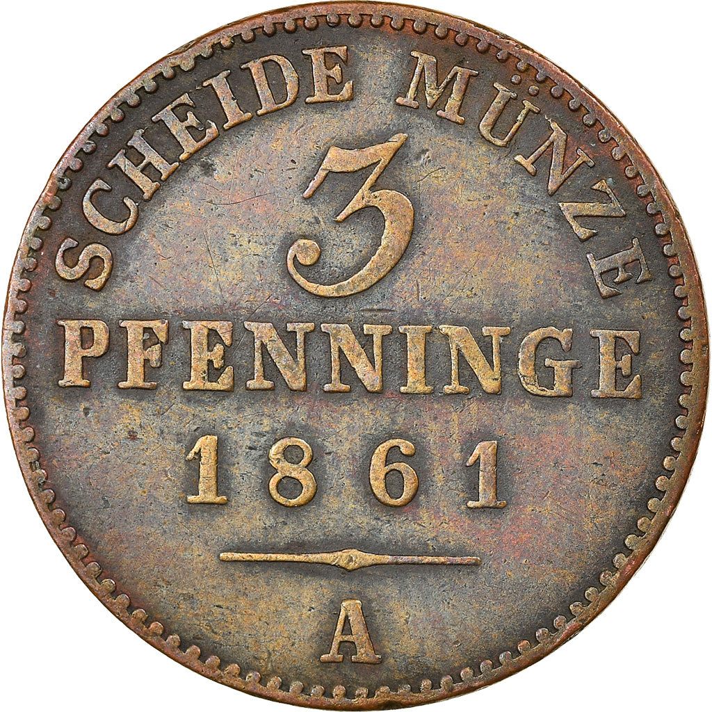 Münze, Deutsch Staaten, PRUSSIA, Wilhelm I, 3 Pfennig, 1861, Berlin, S+