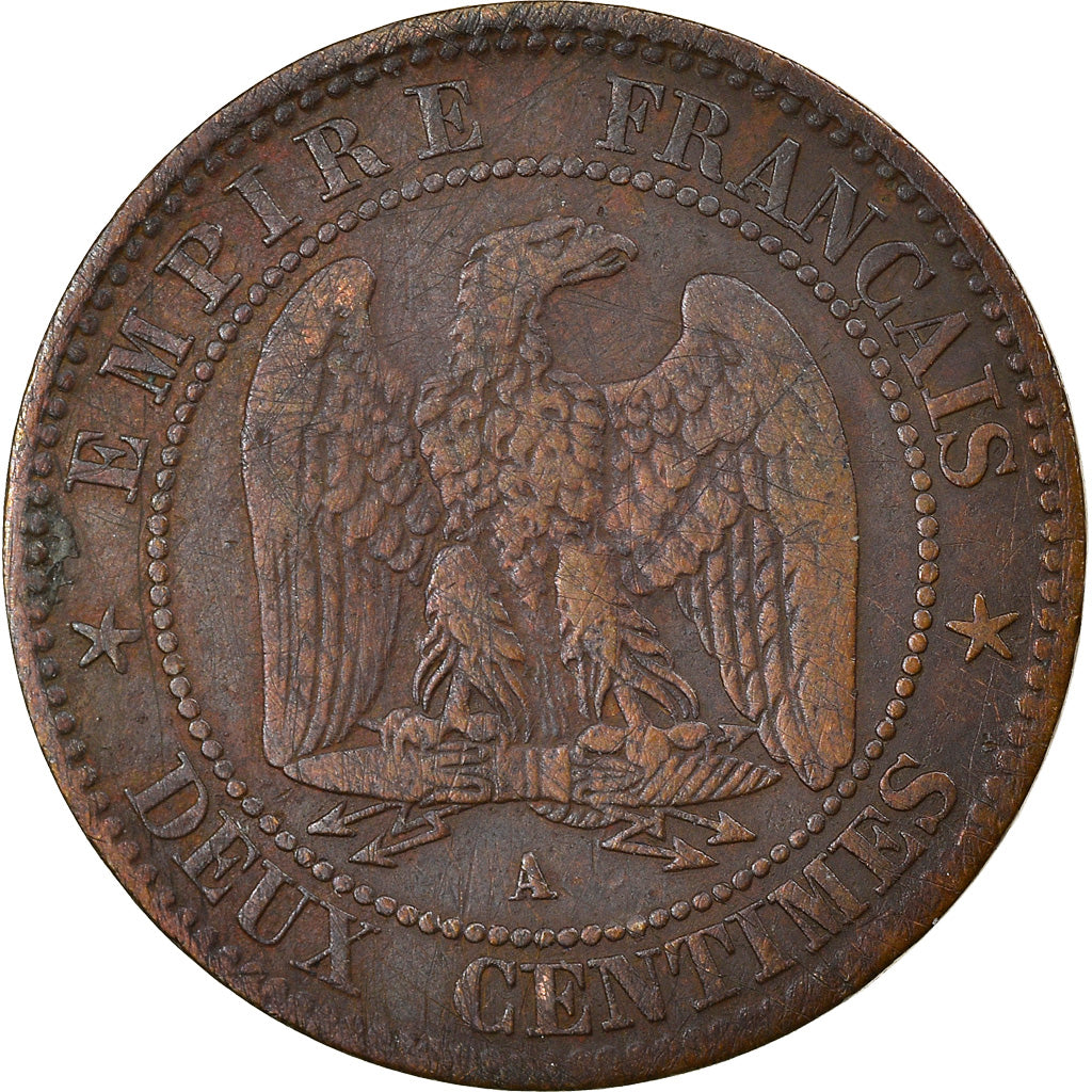Moneda, Francia, Napoleon III, Napoléon III, 2 Centimes, 1862, Paris, BC+