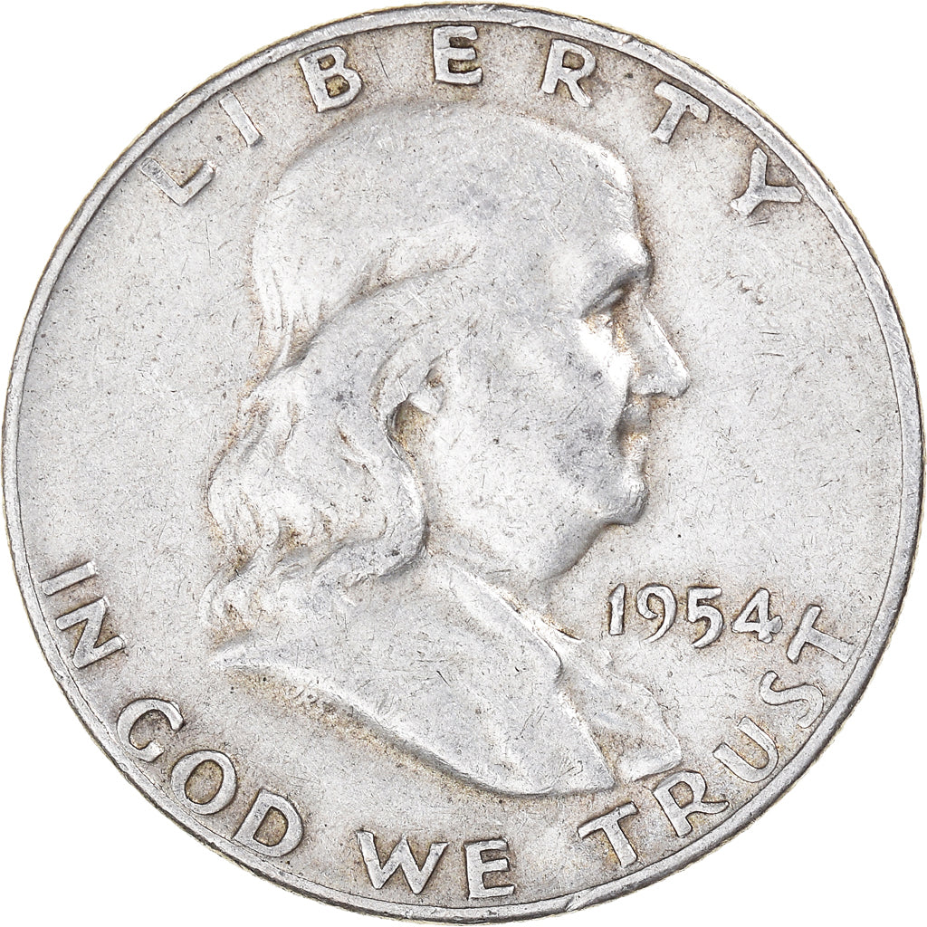 Coin, United States, Franklin Half Dollar, Half Dollar, 1954, U.S. Mint, Denver