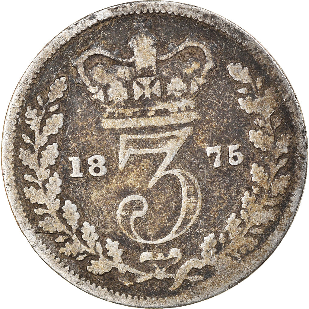 Coin, Great Britain, Victoria, 3 Pence, 1875, VF(20-25), Silver, KM:730
