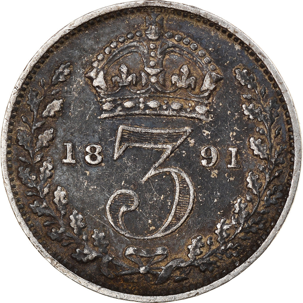 Coin, Great Britain, Victoria, 3 Pence, 1891, VF(20-25), Silver, KM:758