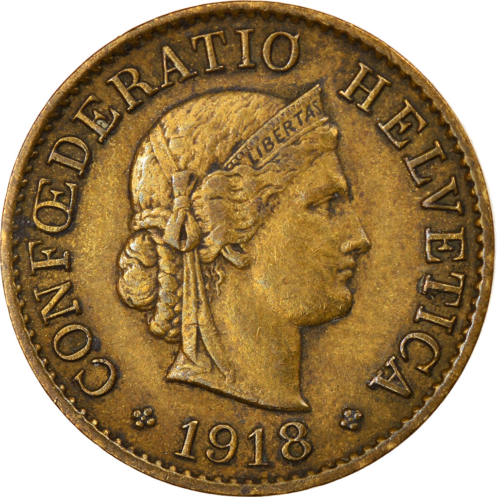 Moneta, Svizzera, 5 Rappen, 1918, Bern, BB, Ottone, KM:26a