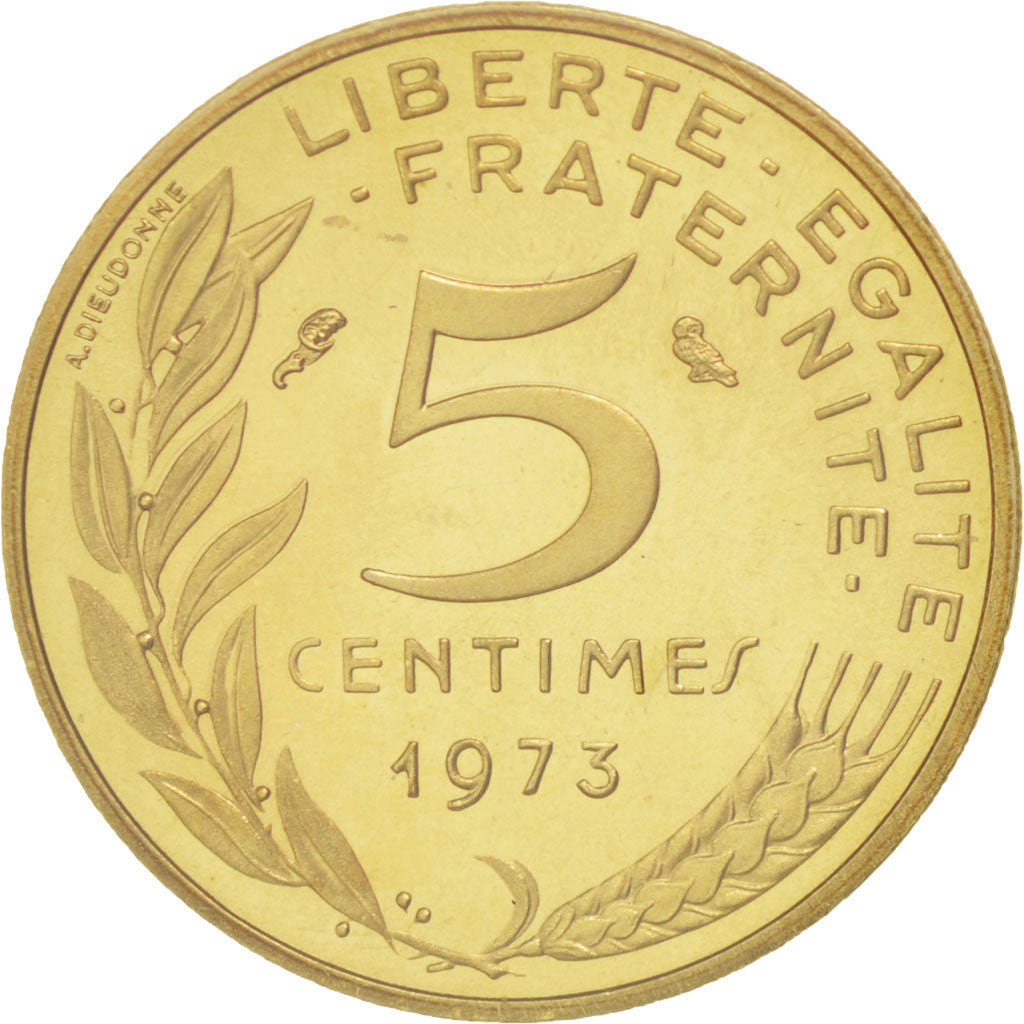 FRANCE, 5 Centimes, 1973, KM #P464, MS(65-70), Aluminum-Bronze, Gadoury #22.P1,.