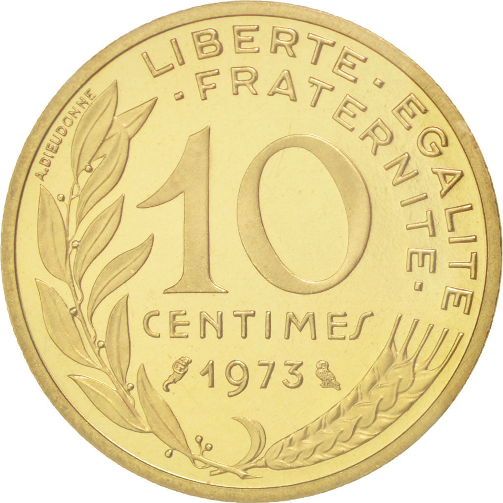 FRANCE, 10 Centimes, 1973, KM #P467, MS(65-70), Aluminum-Bronze, Gadoury...