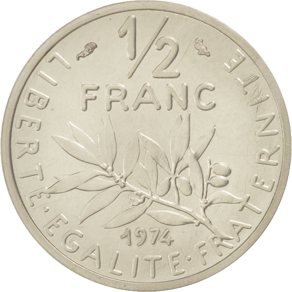 Coin, France, 1/2 Franc, 1974, MS(65-70), Silver, KM:P498, Gadoury:91.P2