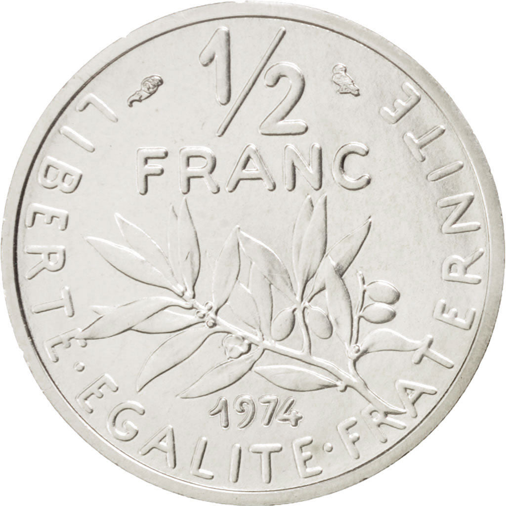 Coin, France, 1/2 Franc, 1974, MS(65-70), Silver, KM:P498, Gadoury:91.P2