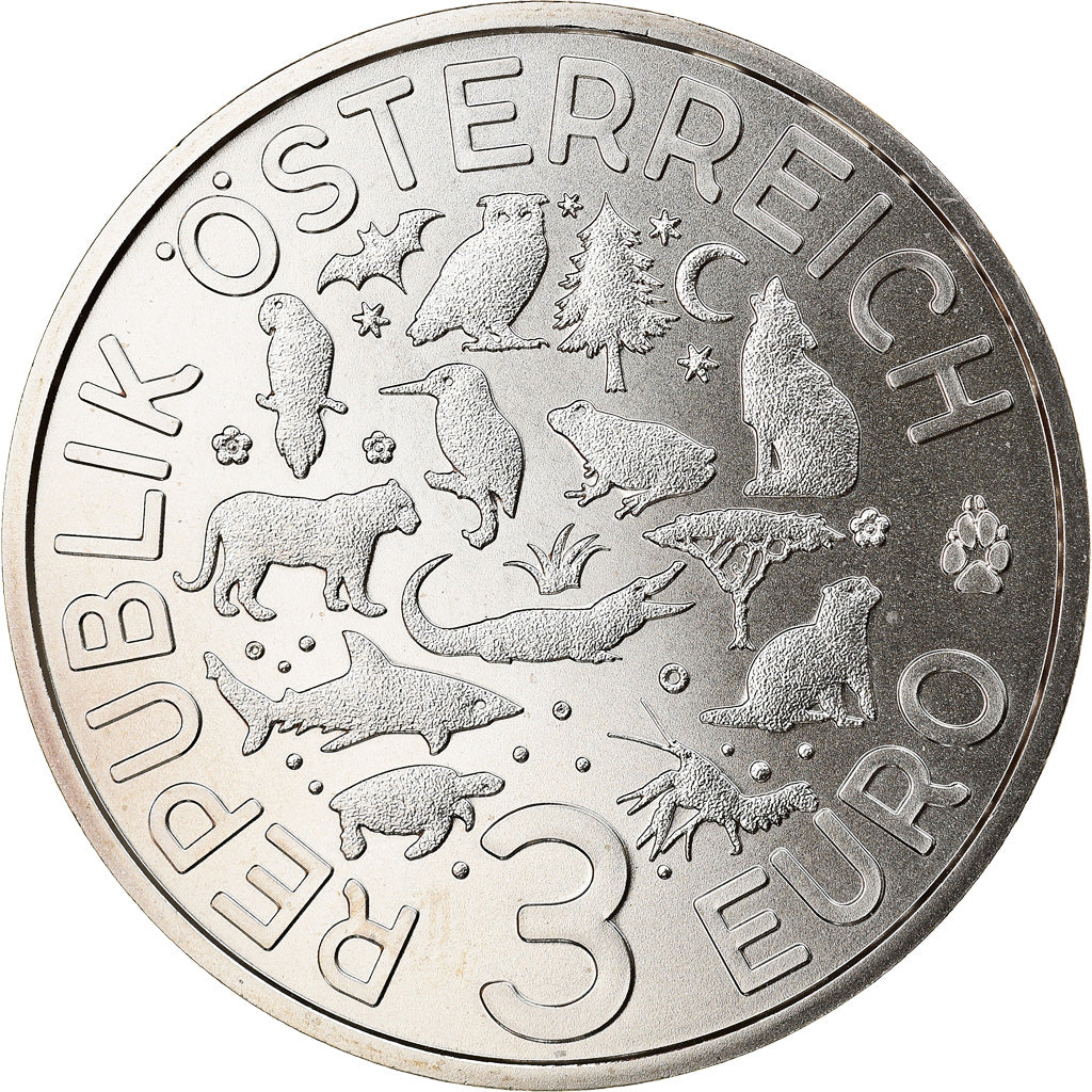 Austria, 3 Euro, Le hibou, 2018, Vienna, FDC, Rame-nichel