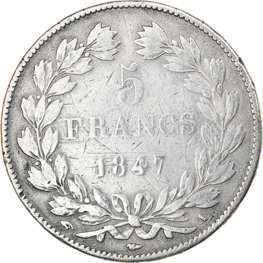Moneta, Francia, Louis-Philippe, 5 Francs, 1847, Paris, MB, Argento, KM:749.1