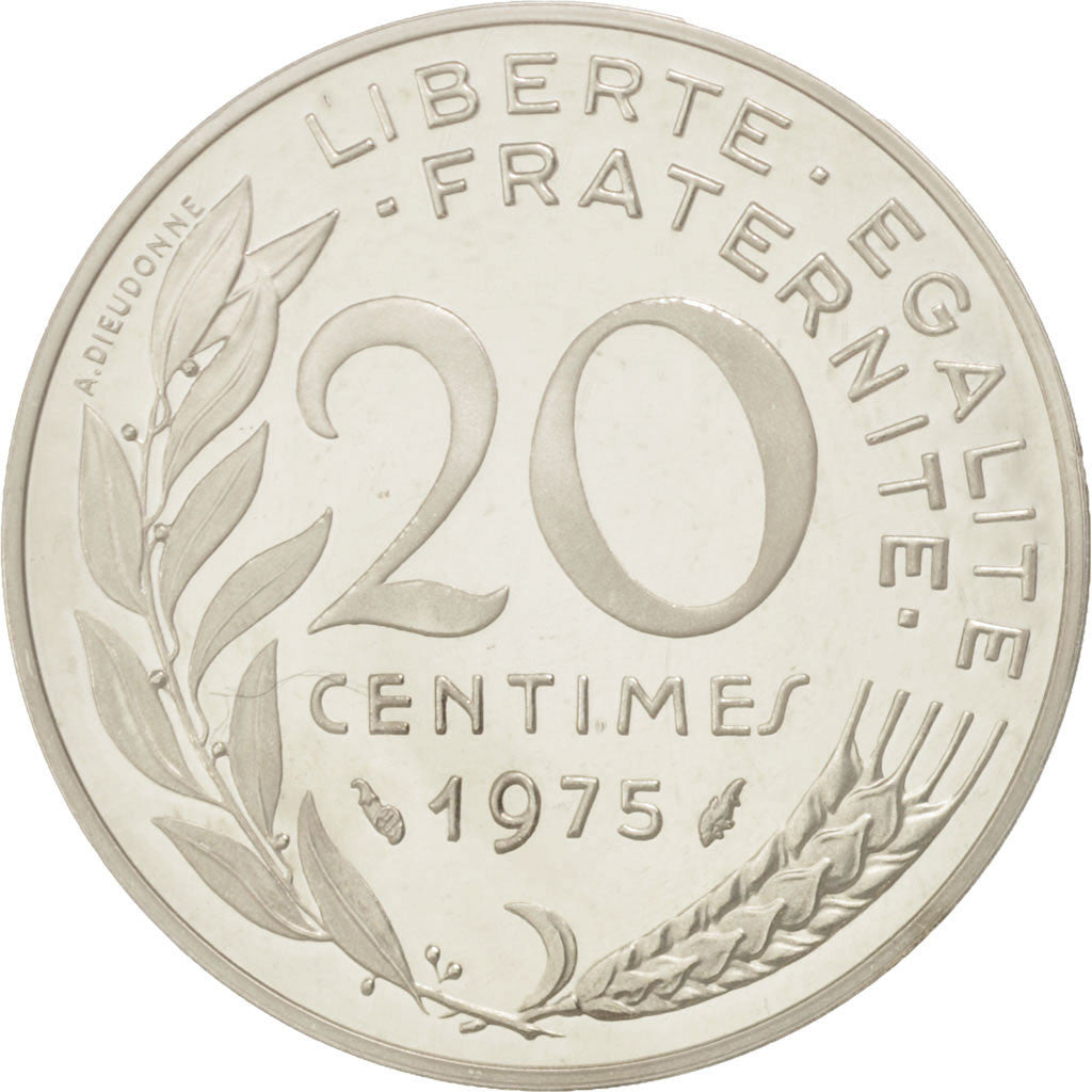 Vème République, 20 Centimes Marianne 1975, Piéfort Argent, KM P522