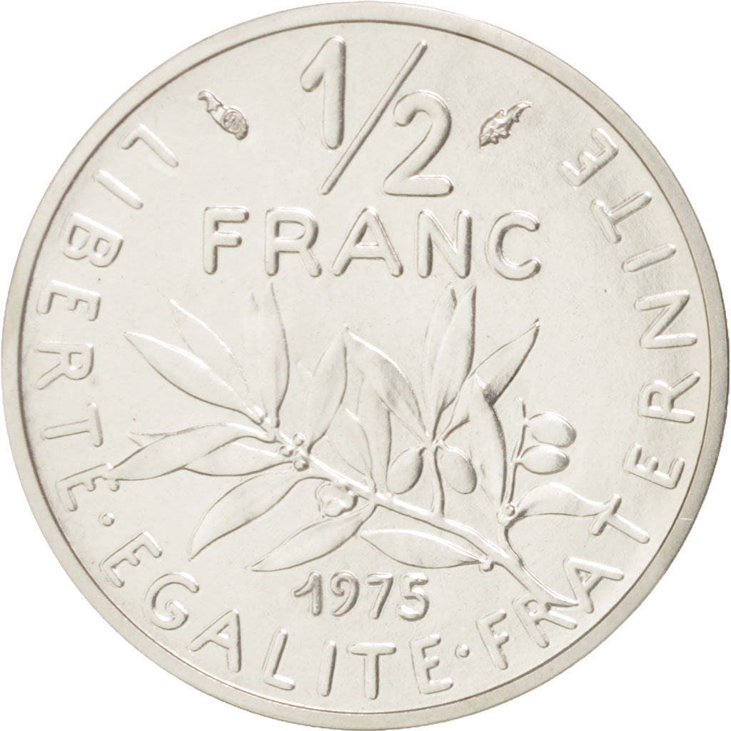 FRANCE, 1/2 Franc, 1975, KM #P525, MS(65-70), Silver, Gadoury #91.P2, 11.00