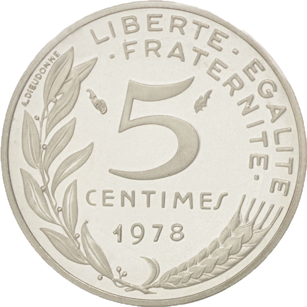 FRANCE, 5 Centimes, 1978, KM #P597, MS(65-70), Silver, Gadoury #22.P2, 5.00