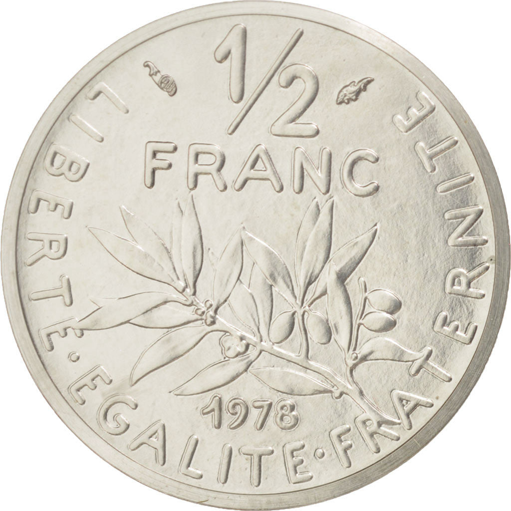 FRANCE, 1/2 Franc, 1978, KM #P606, MS(65-70), Silver, Gadoury #91.P2, 11.00