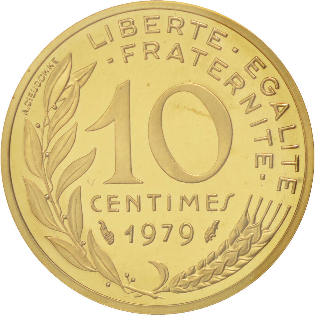 FRANCE, 10 Centimes, 1979, KM #P628, MS(65-70), Aluminum-Bronze, Gadoury...